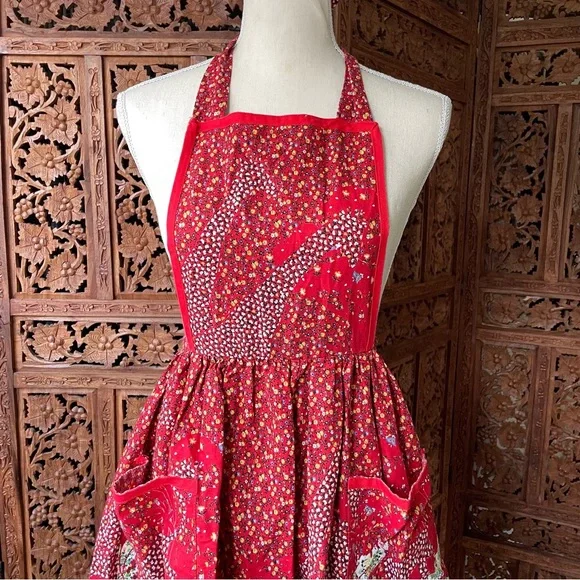 Vintage Handmade Unbranded Red Floral Halter Tie Apron Dress - Picture 3 of 8
